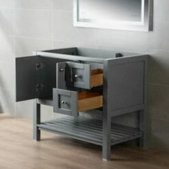 Sydney 36" Inch Solid Wood Bathroom Vanity Base Only | 2 Soft Closing Doors And 2 Full Extension Solid Wood Dovetail Drawers |Two Drawers On The Right| Grey Vanity Color | -Woodbridgebath Shop 5f866076c0b4d thumb 600x600