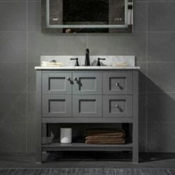 Sydney 36" Bathroom Vanity With Authentic Italian Carrara Marble Top 8" Faucet Holes | Rectangle Undermount Sink | 2 Soft Closing Doors And 2 Full Extension Dovetail Drawers |Two Drawers On The Right