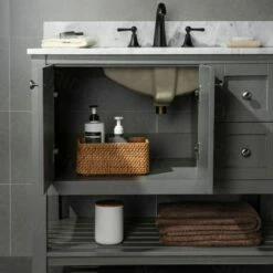 Sydney 36" Bathroom Vanity With Authentic Italian Carrara Marble Top 8" Faucet Holes | Rectangle Undermount Sink | 2 Soft Closing Doors And 2 Full Extension Dovetail Drawers |Two Drawers On The Right -Woodbridgebath Shop 5f8664e8b9a72 thumb 600x600