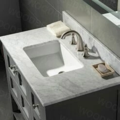 Sydney 36" Bathroom Vanity With Authentic Italian Carrara Marble Top 8" Faucet Holes | Rectangle Undermount Sink | 2 Soft Closing Doors And 2 Full Extension Dovetail Drawers |Two Drawers On The Right -Woodbridgebath Shop 5f8664e94d0b2 thumb 600x600