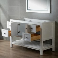 Sydney 48" Inch Solid Wood Bathroom Vanity Base Only | 2 Soft Closing Doors And 4 Full Extension Solid Wood Dovetail Drawers | White Vanity Color | -Woodbridgebath Shop 5f87b28f83989 thumb 600x600