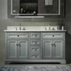WOODBRIDGE London 60"Bathroom Vanity With Engineered Marble White Carrara Color Top 8" Faucet Holes|Double Rectangle Undermount Sinks|4 Soft Closing Doors And 3 Full Extension Dovetail Drawers|Grey Vanity Color