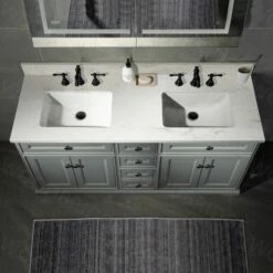 WOODBRIDGE London 60"Bathroom Vanity With Engineered Marble White Carrara Color Top 8" Faucet Holes|Double Rectangle Undermount Sinks|4 Soft Closing Doors And 3 Full Extension Dovetail Drawers|Grey Vanity Color -Woodbridgebath Shop 5f88054020968 thumb 600x600