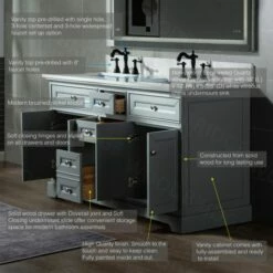 WOODBRIDGE London 60"Bathroom Vanity With Engineered Marble White Carrara Color Top 8" Faucet Holes|Double Rectangle Undermount Sinks|4 Soft Closing Doors And 3 Full Extension Dovetail Drawers|Grey Vanity Color -Woodbridgebath Shop 5f88054d6ce15 thumb 600x600