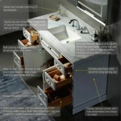 WOODBRIDGE London 60"Bathroom Vanity With Engineered Marble White Carrara Color Top 8" Faucet Holes|Double Rectangle Undermount Sinks|4 Soft Closing Doors And 3 Full Extension Dovetail Drawers|Grey Vanity Color -Woodbridgebath Shop 5f8815e2118f6 thumb 600x600