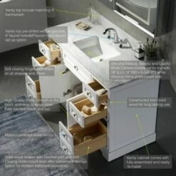 WOODBRIDGE London 48" Bathroom Vanity With Authentic Italian Carrara Marble Top 8" Faucet Holes | Rectangle Undermount Sink | 2 Soft Closing Doors And 6 Full Extension Dovetail Drawers | White Vanity Color | -Woodbridgebath Shop 5f8905fe8ad24 thumb 600x600