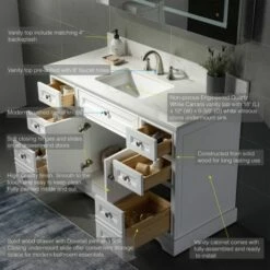 WOODBRIDGE London 48"Bathroom Vanity With Engineered Marble White Carrara Color Top 8" Faucet Holes | Rectangle Undermount Sink |2 Soft Closing Doors And 6 Full Extension Dovetail Drawers |White Vanity Color | -Woodbridgebath Shop 5f8906a348fd2 thumb 600x600