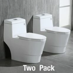 WOODBRIDGEBath T-0019, Dual Flush Elongated One Piece Toilet With Soft Closing Seat, Chair Height, Water Sense, High-Efficiency, T-0019 Rectangle Button (2 -Pack)