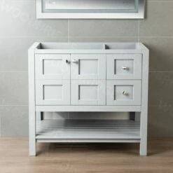 Sydney 36" Inch Solid Wood Bathroom Vanity Base Only | 2 Soft Closing Doors And 2 Full Extension Solid Wood Dovetail Drawers |Two Drawers On The Right| White Vanity Color |