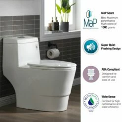 WOODBRIDGEE One Piece Toilet With Soft Closing Seat, Chair Height, 1.28 GPF Dual, Water Sensed, 1000 Gram MaP Flushing Score Toilet With Matte Black Button T0001-MB, White -Woodbridgebath Shop 5faa4cfc41c96 thumb 600x600