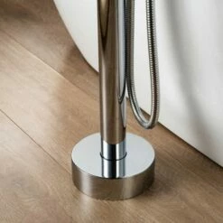 WOODBRIDGE F0002CHVT Fusion Single Handle Floor Mount Freestanding Tub Filler Faucet With Telephone Hand Shower In Polished Chrome Finish. -Woodbridgebath Shop 5fab47bf5a34b thumb 600x600