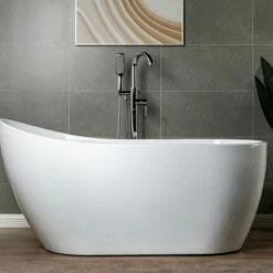 WOODBRIDGE F0002CHSQ Fusion Single Handle Floor Mount Freestanding Tub Filler Faucet With Square Shape Comfort Grip Hand Shower In Polished Chrome Finish. -Woodbridgebath Shop 5fab4ad5dd46c thumb 600x600