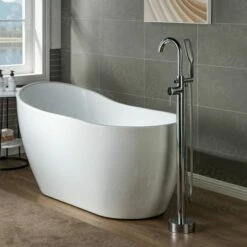 WOODBRIDGE F0002CHSQ Fusion Single Handle Floor Mount Freestanding Tub Filler Faucet With Square Shape Comfort Grip Hand Shower In Polished Chrome Finish. -Woodbridgebath Shop 5fab4ad74116b thumb 600x600