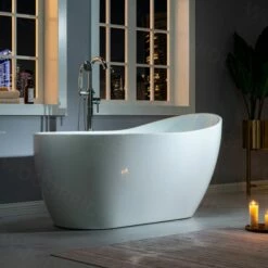 WOODBRIDGE 59" Acrylic Freestanding Bathtub Contemporary Soaking Tub With Brushed Nickel Overflow And Drain BTA1530, White -Woodbridgebath Shop 5fb38d1445266 thumb 600x600