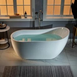 WOODBRIDGE 59" Acrylic Freestanding Bathtub Contemporary Soaking Tub With Brushed Nickel Overflow And Drain BTA1530, White -Woodbridgebath Shop 5fb38d15b571c thumb 600x600