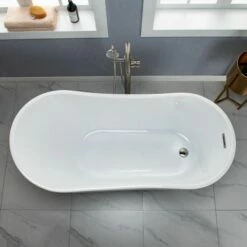 WOODBRIDGE 59" Acrylic Freestanding Bathtub Contemporary Soaking Tub With Brushed Nickel Overflow And Drain BTA1530, White -Woodbridgebath Shop 5fb38d1693af7 thumb 600x600