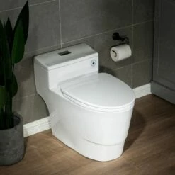 WOODBRIDGE T-0018/B-0735 Dual Flush Elongated One Piece Soft Closing Seat, Comfort Height, White T-0018/B0735, Modern Toilet -Woodbridgebath Shop 5fc06d5d2182f thumb 600x600