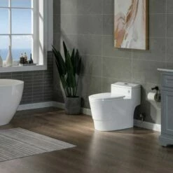 WOODBRIDGE T-0018/B-0735 Dual Flush Elongated One Piece Soft Closing Seat, Comfort Height, White T-0018/B0735, Modern Toilet -Woodbridgebath Shop 5fc06d5d8b241 thumb 600x600