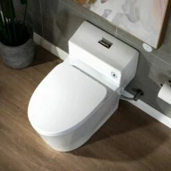 WOODBRIDGE T-0018/B-0735 Dual Flush Elongated One Piece Soft Closing Seat, Comfort Height, White T-0018/B0735, Modern Toilet -Woodbridgebath Shop 5fc06d7491c52 thumb 600x600