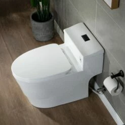 WOODBRIDGE T-0018/B-0735 Dual Flush Elongated One Piece Soft Closing Seat, Comfort Height, White T-0018/B0735, Modern Toilet -Woodbridgebath Shop 5fc06d85c3946 thumb 600x600