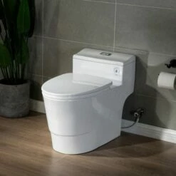 WOODBRIDGE T-0018/B-0735 Dual Flush Elongated One Piece Soft Closing Seat, Comfort Height, White T-0018/B0735, Modern Toilet -Woodbridgebath Shop 5fc06d965f3e5 thumb 600x600