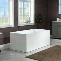 WOODBRIDGE 59" Acrylic Freestanding Bathtub Contemporary Soaking Tub With Brushed Nickel Overflow And Drain,White Tub,B-0085-B/N-Drain&O -Woodbridgebath Shop 60370de80ed1e thumb 600x600