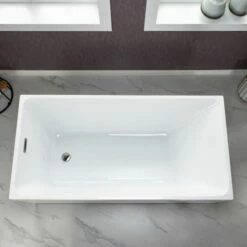 WOODBRIDGE 59" Acrylic Freestanding Bathtub Contemporary Soaking Tub With Brushed Nickel Overflow And Drain,White Tub,B-0085-B/N-Drain&O -Woodbridgebath Shop 60370dea1a0d8 thumb 600x600