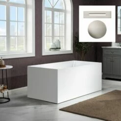 WOODBRIDGE 67" Acrylic Freestanding Bathtub Contemporary Soaking Tub With Brushed Nickel Overflow And Drain,White Tub,B-0086-B/N-Drain&O