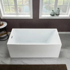 WOODBRIDGE 67" Acrylic Freestanding Bathtub Contemporary Soaking Tub With Brushed Nickel Overflow And Drain,White Tub,B-0086-B/N-Drain&O -Woodbridgebath Shop 60370f83e7346 thumb 600x600