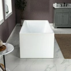 WOODBRIDGE 67" Acrylic Freestanding Bathtub Contemporary Soaking Tub With Brushed Nickel Overflow And Drain,White Tub,B-0086-B/N-Drain&O -Woodbridgebath Shop 60370f8603b40 thumb 600x600
