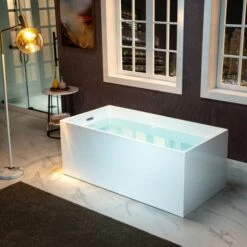 WOODBRIDGE 67" Acrylic Freestanding Bathtub Contemporary Soaking Tub With Brushed Nickel Overflow And Drain,White Tub,B-0086-B/N-Drain&O -Woodbridgebath Shop 60370f8adb114 thumb 600x600