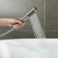 WOODBRIDGE F0024CHRD Contemporary Single Handle Floor Mount Freestanding Tub Filler Faucet With Cylinder Shape Hand Shower In Polished Chrome Finish. -Woodbridgebath Shop 60472c28bc7a2 thumb 600x600