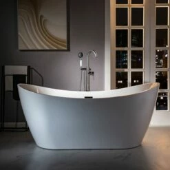 WOODBRIDGE F0024CHVT Fusion Single Handle Floor Mount Freestanding Tub Filler Faucet With Telephone Hand Shower In Polished Chrome Finish. -Woodbridgebath Shop 6047355e962e6 thumb 600x600