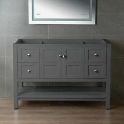 Sydney 48" Inch Solid Wood Bathroom Vanity Base Only | 2 Soft Closing Doors And 4 Full Extension Solid Wood Dovetail Drawers | Grey Vanity Color |