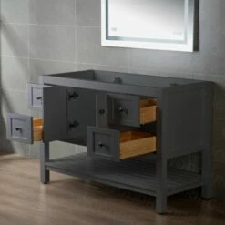 Sydney 48" Inch Solid Wood Bathroom Vanity Base Only | 2 Soft Closing Doors And 4 Full Extension Solid Wood Dovetail Drawers | Grey Vanity Color | -Woodbridgebath Shop 60545aed37956 thumb 600x600
