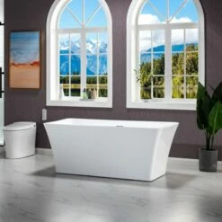 WOODBRIDGE 59" Acrylic Freestanding Bathtub Contemporary Soaking Tub With Brushed Nickel Overflow And Drain,White Tub,B-1509-B/N-Drain&O -Woodbridgebath Shop 606d247da3cbe thumb 600x600