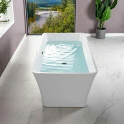 WOODBRIDGE 59" Acrylic Freestanding Bathtub Contemporary Soaking Tub With Brushed Nickel Overflow And Drain,White Tub,B-1509-B/N-Drain&O -Woodbridgebath Shop 606d247f9bd01 thumb 600x600