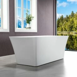 WOODBRIDGE 59" Acrylic Freestanding Bathtub Contemporary Soaking Tub With Brushed Nickel Overflow And Drain,White Tub,B-1509-B/N-Drain&O -Woodbridgebath Shop 606d2488adf80 thumb 600x600