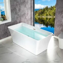 WOODBRIDGE 59" Acrylic Freestanding Bathtub Contemporary Soaking Tub With Brushed Nickel Overflow And Drain,White Tub,B-1509-B/N-Drain&O -Woodbridgebath Shop 606d24893abd3 thumb 600x600