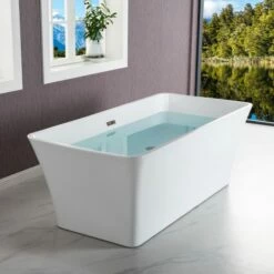 WOODBRIDGE 59" Acrylic Freestanding Bathtub Contemporary Soaking Tub With Brushed Nickel Overflow And Drain,White Tub,B-1509-B/N-Drain&O -Woodbridgebath Shop 606d248d47924 thumb 600x600