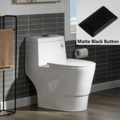 WOODBRIDGEE One Piece Toilet With Soft Closing Seat, Chair Height, 1.28 GPF Dual, Water Sensed, 1000 Gram MaP Flushing Score Toilet With Matte Black Button T0001-MB, White