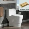 WOODBRIDGEE One Piece Toilet With Soft Closing Seat, Chair Height, 1.28 GPF Dual, Water Sensed, 1000 Gram MaP Flushing Score Toilet With Brushed Gold Button T0001-BG, White -Woodbridgebath Shop 607fe8c2e60cd thumb 600x600