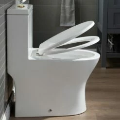 WOODBRIDGE One Piece Short Compact Bathroom Tiny Mini Commode Water Closet Dual Flush Concealed Trapway, Brushed Gold Button B0500-BG, White -Woodbridgebath Shop 6081085f9fed5 thumb 600x600