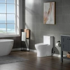 WOODBRIDGE Modern One Piece Dual Flush 1.28 GP Toilet,with Soft Closing Seat, V Button B0750-B/N, White -Woodbridgebath Shop 60814088e67ab thumb 600x600