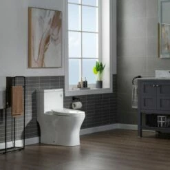 WOODBRIDGE Modern One Piece Dual Flush 1.28 GP Toilet,with Soft Closing Seat, V Button B0750-B/N, White -Woodbridgebath Shop 6081409703ead thumb 600x600