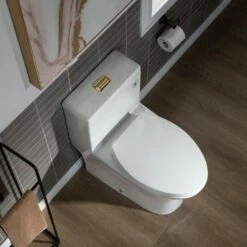 WOODBRIDGE Modern One Piece Dual Flush 1.28 GP Toilet,with Soft Closing Seat, Brushed Gold Button B0750-BG, White -Woodbridgebath Shop 60822c6f8d066 thumb 600x600