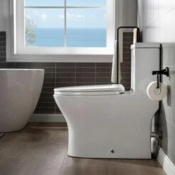 WOODBRIDGE Modern One Piece Dual Flush 1.28 GP Toilet,with Soft Closing Seat, Brushed Gold Button B0750-BG, White -Woodbridgebath Shop 60822c7023f18 thumb 600x600