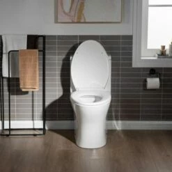 WOODBRIDGE Modern One Piece Dual Flush 1.28 GP Toilet,with Soft Closing Seat, Brushed Gold Button B0750-BG, White -Woodbridgebath Shop 60822c7293db7 thumb 600x600