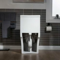 WOODBRIDGE Modern One Piece Dual Flush 1.28 GP Toilet,with Soft Closing Seat, Brushed Gold Button B0750-BG, White -Woodbridgebath Shop 60822c78511fd thumb 600x600