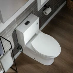 WOODBRIDGE Modern One Piece Dual Flush 1.28 GP Toilet,with Soft Closing Seat, Oil Rubbed Bronze Button B0750-ORB, White -Woodbridgebath Shop 60822e5de29de thumb 600x600